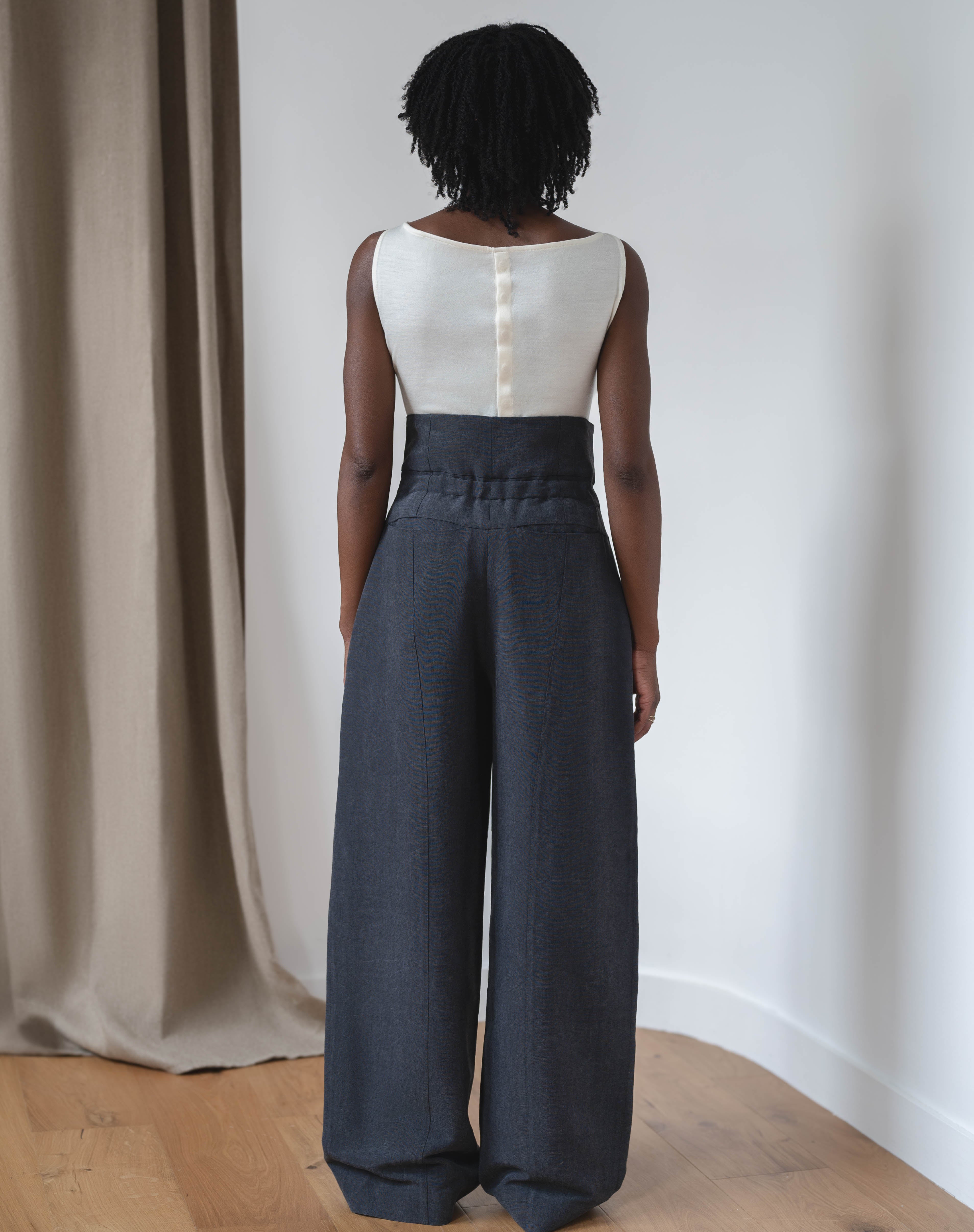 round relaxed trousers - black silk