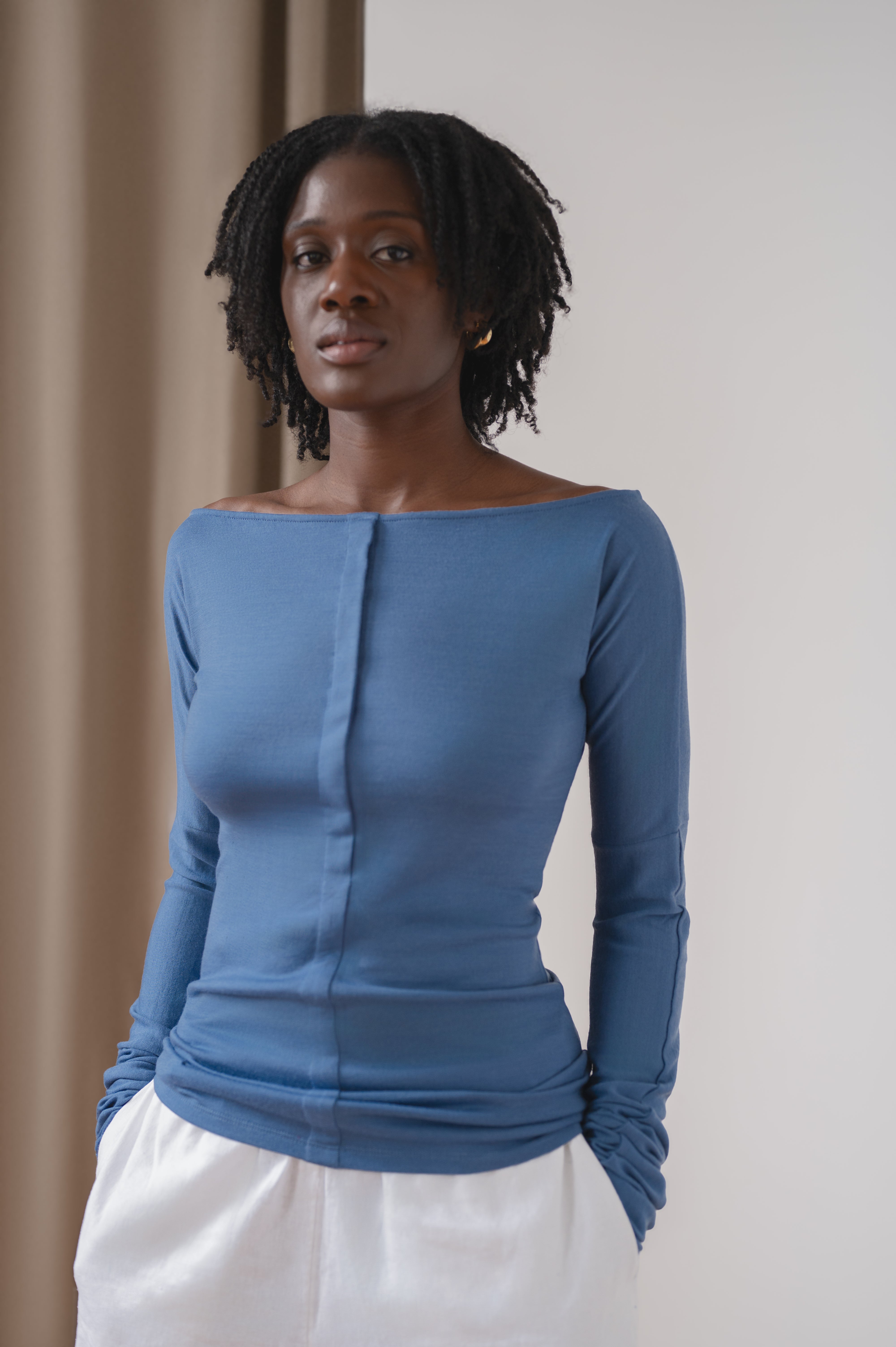 fluid wool top - blue