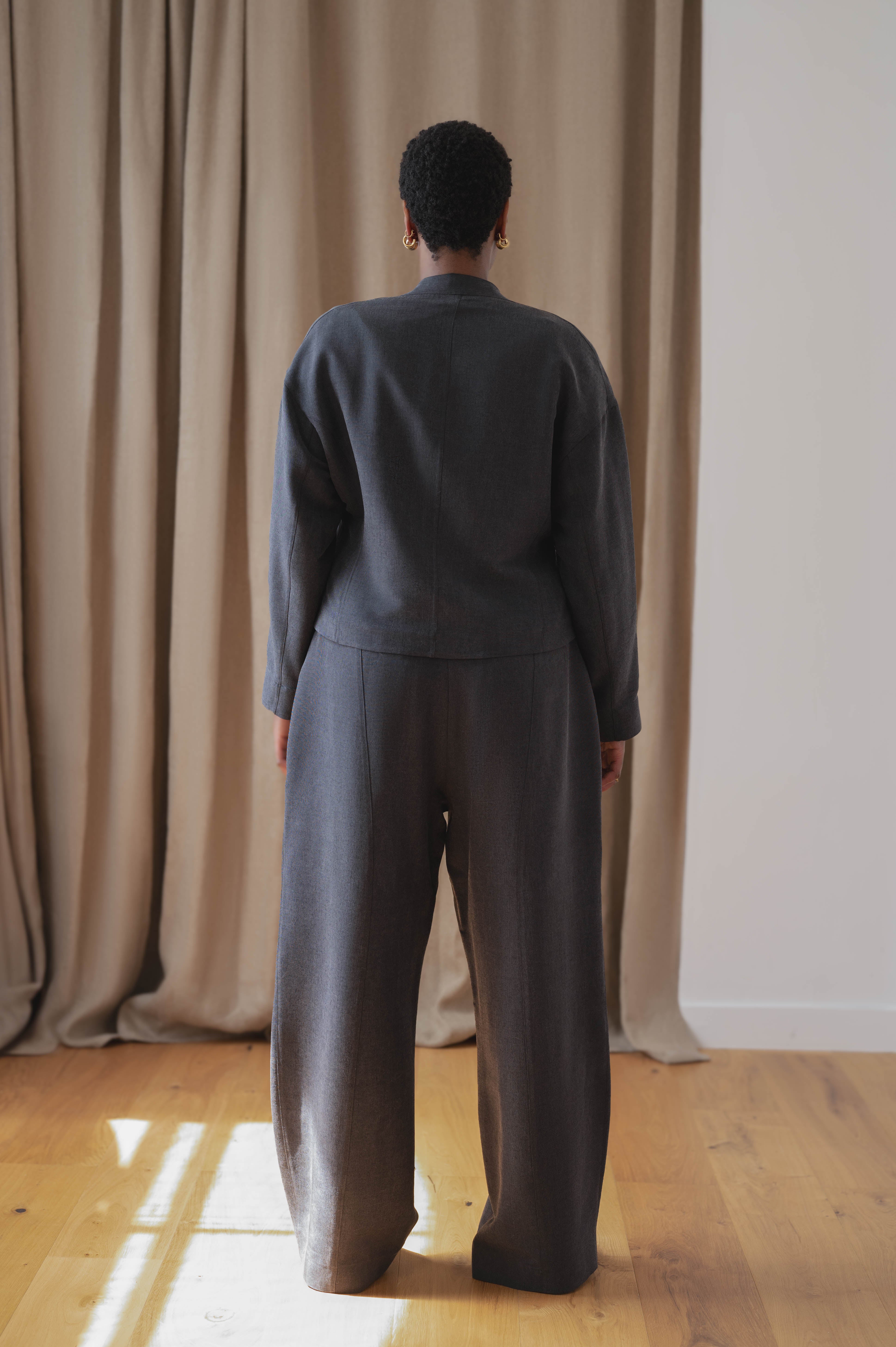 round relaxed trousers - black silk