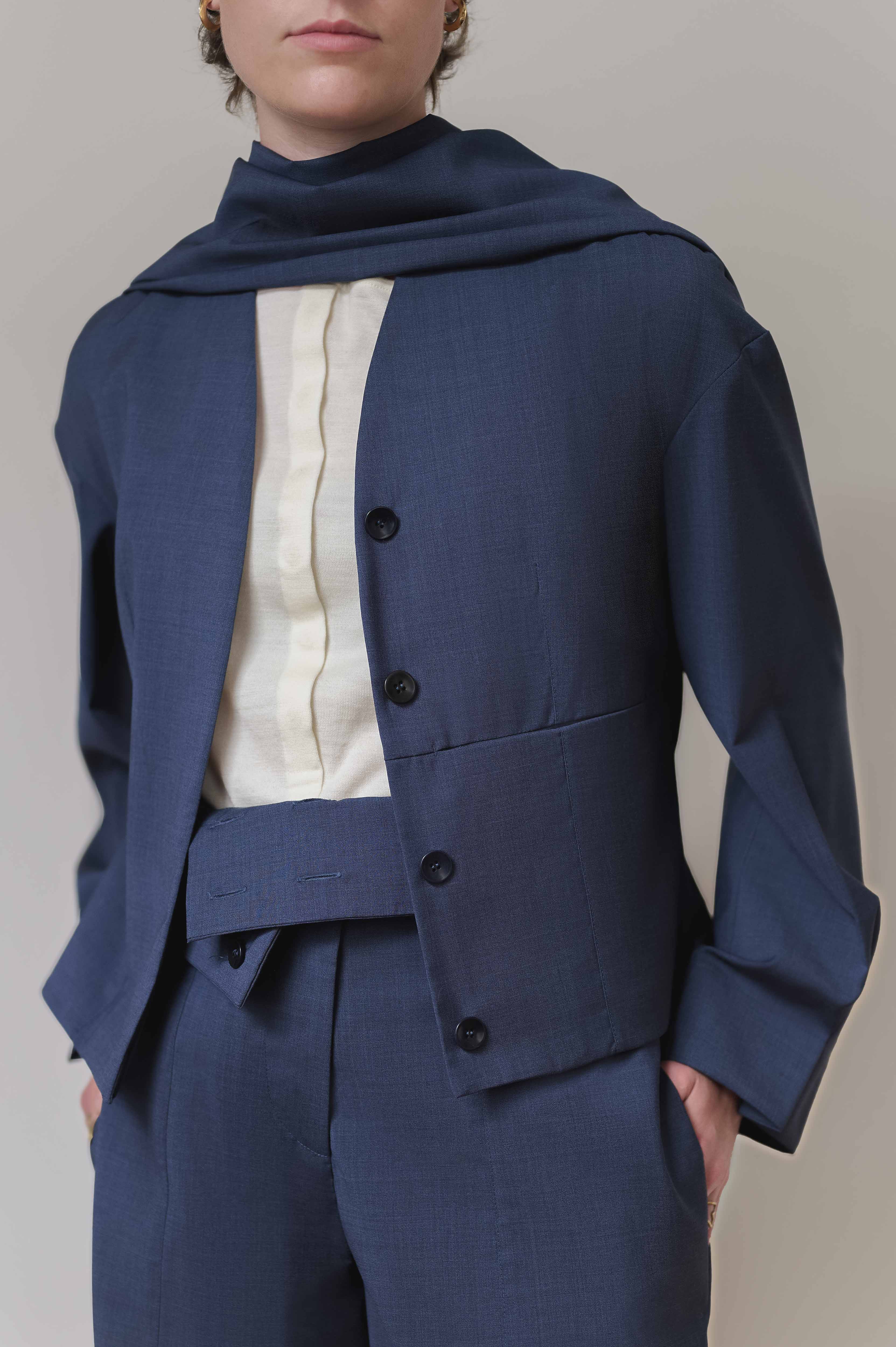 round relaxed jacket - navy wool