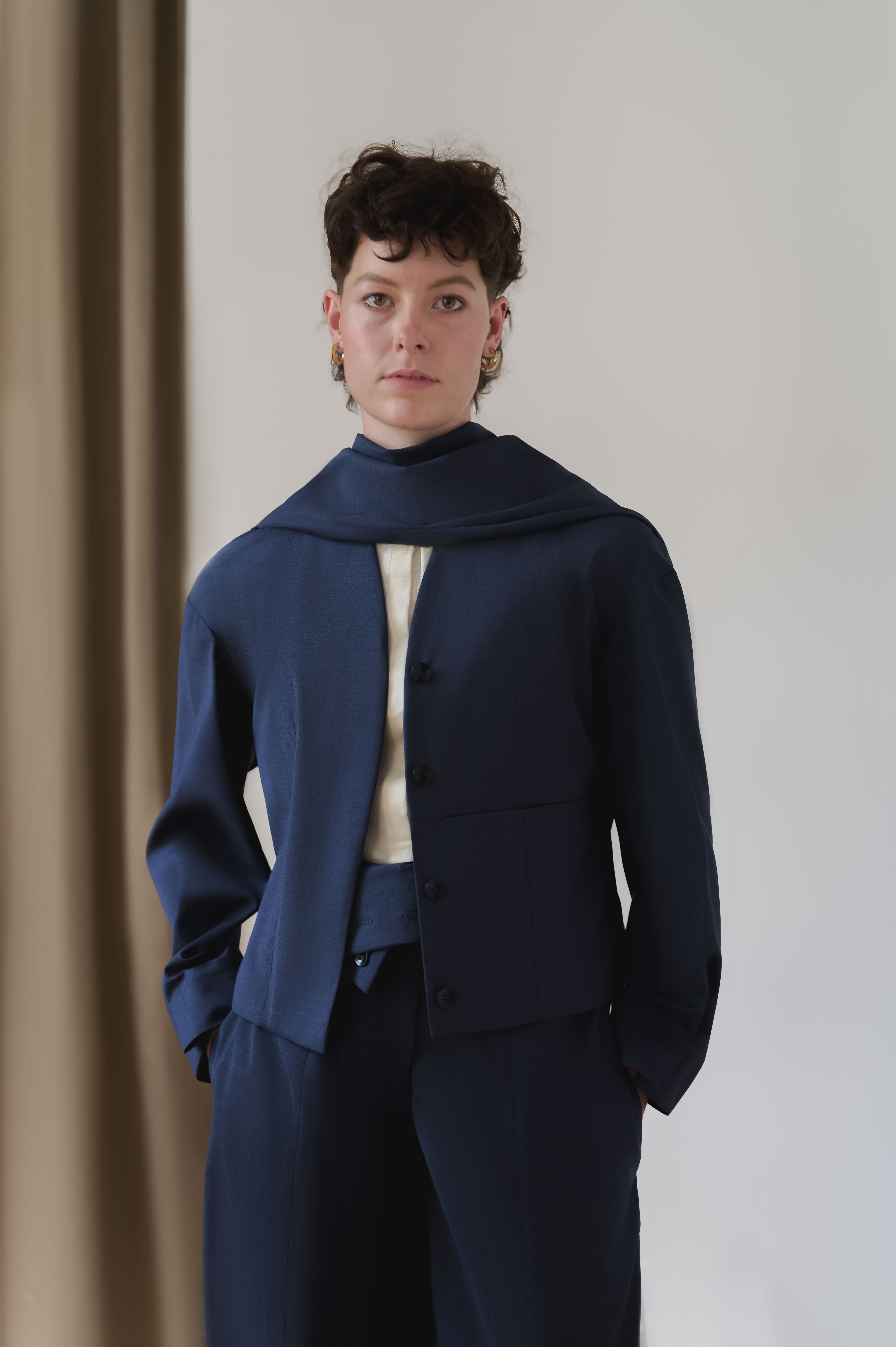 round relaxed jacket - navy wool