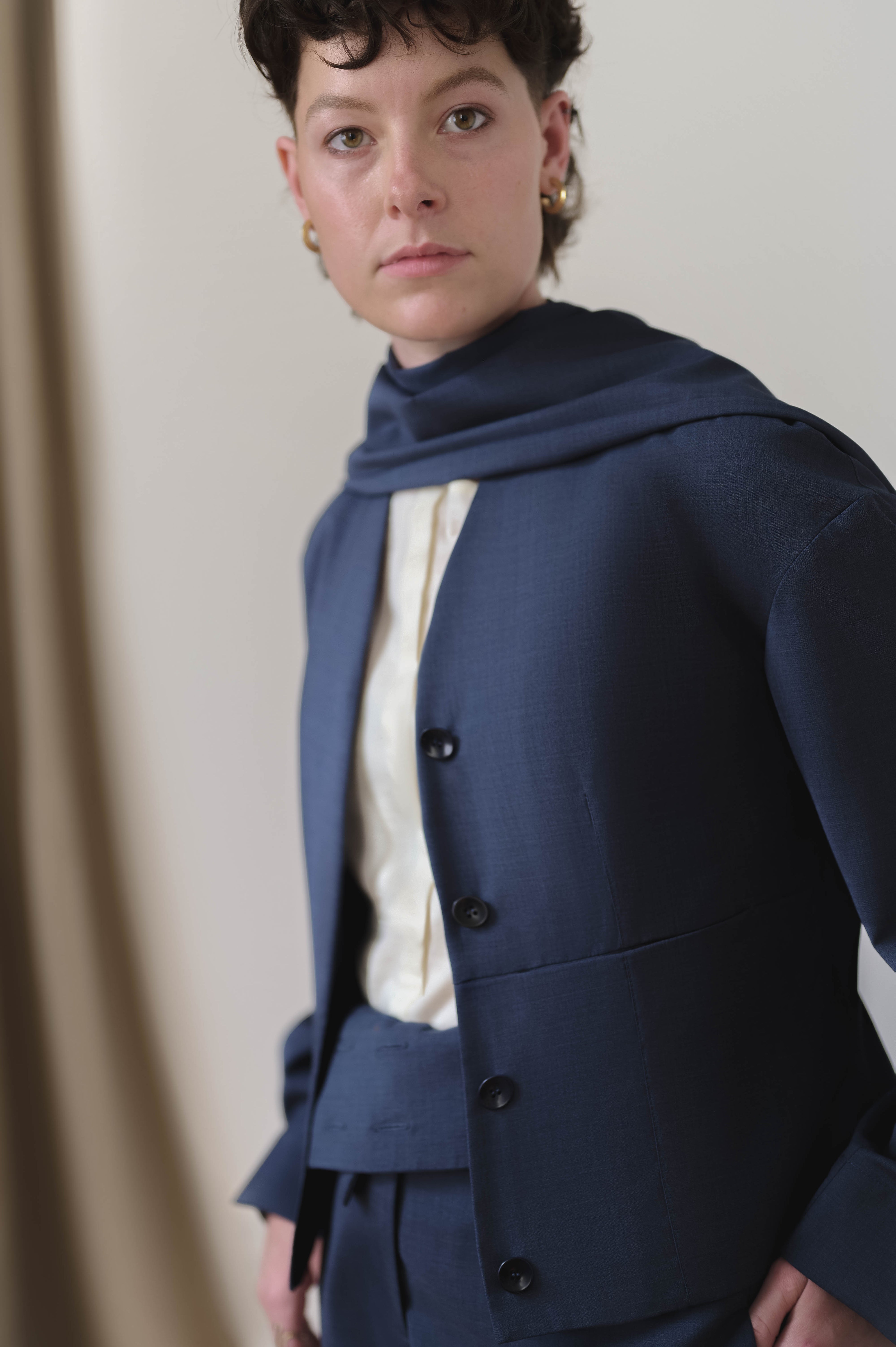 round relaxed jacket - navy wool